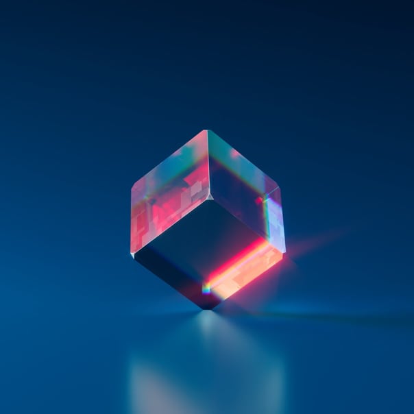 see through cube with light shining through